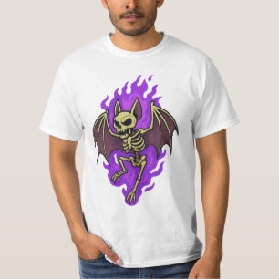 Badass Bat Skeleton with Purple Fire Aura T-Shirt