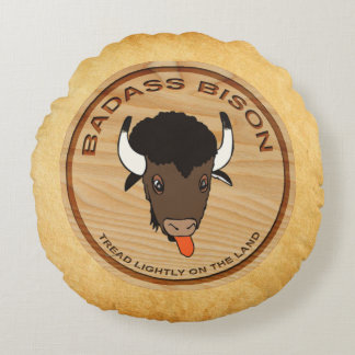 Badass Bison Farm Logo Round Cushion