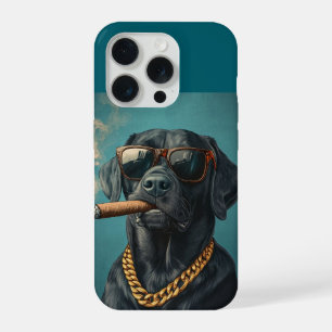 Badass Black Lab with Cigar and Gold Chain iPhone 15 Pro Case
