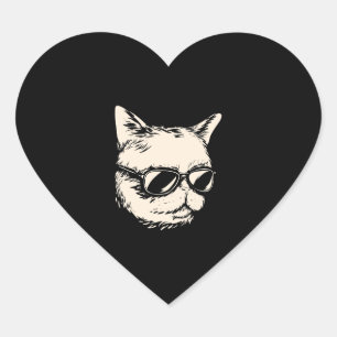 Badass cat with sunglasses cattitude heart sticker