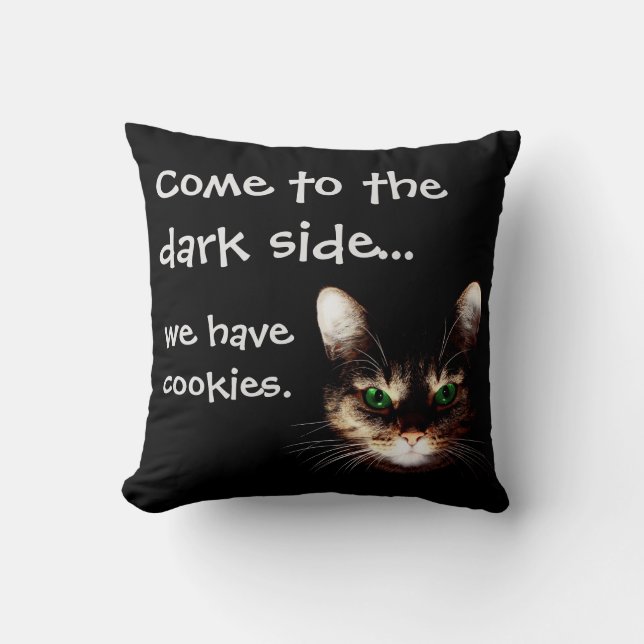 Badass Cats - "Dark Side has Cookies" Black Cushion (Front)