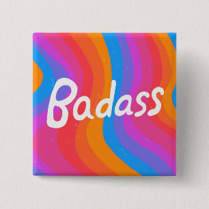 BADASS Colorful Fun Cool Handlettering 15 Cm Square Badge