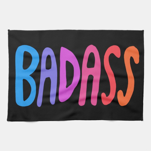 BADASS Colourful Cool & Fun BLACK Tea Towel (Horizontal)