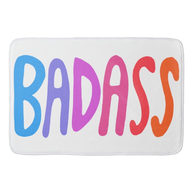 BADASS Colourful Cool & Fun WHITE Bath Mat (Front)
