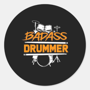 Badass Drummer Classic Round Sticker
