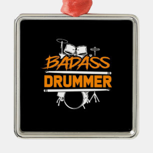 Badass Drummer Metal Ornament