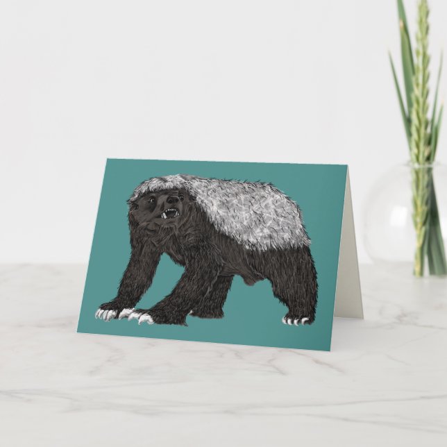 Badass Honey Badger Fearless Attitude Animal Art Card (Front)