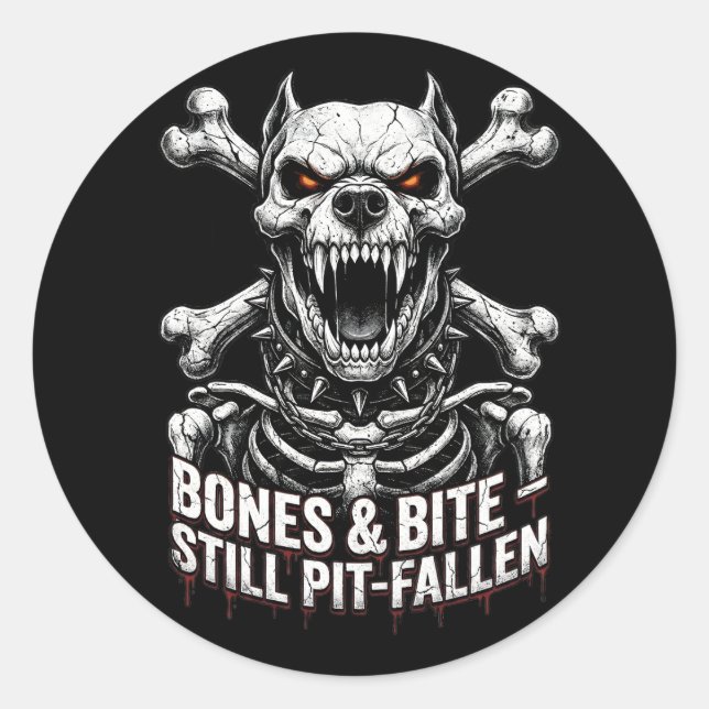Badass Skeleton Bulldog Gothic Skull Classic Round Sticker (Front)