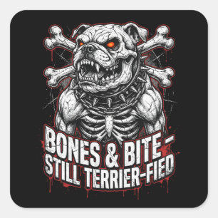 Badass Skeleton Bulldog Gothic Square Sticker