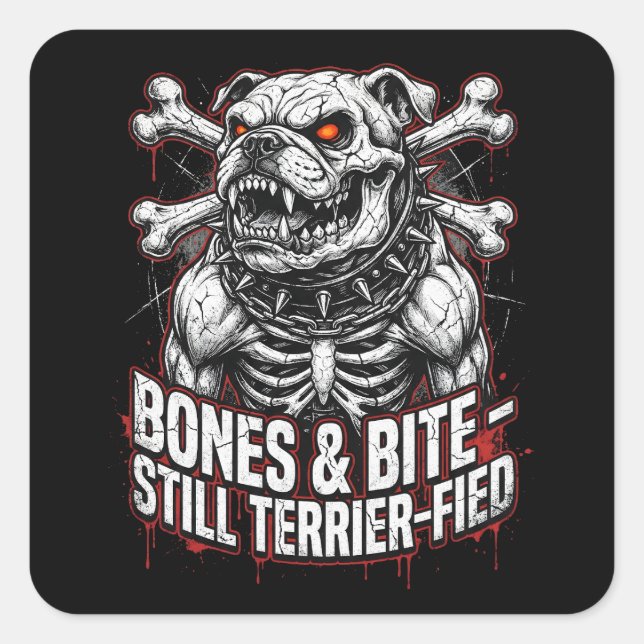 Badass Skeleton Bulldog Gothic Square Sticker (Front)