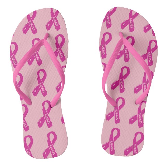 Badass/ torn ribbon...Breast Cancer Thongs (Footbed)