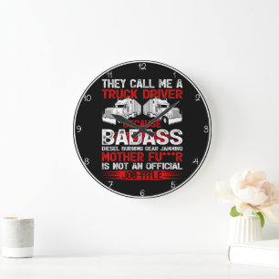 Badass Trucker: Not Official Title Large Clock
