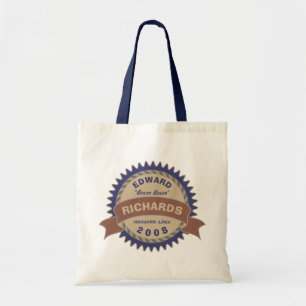 Badge Banner Monogram Brown Blue Birthday Logo Tote Bag