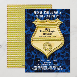 Badge Blue Marble Police Officer Retirement Party Invitation