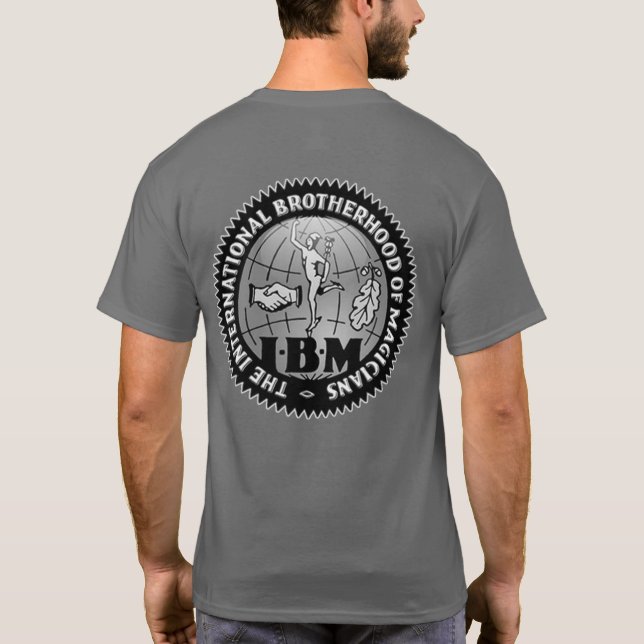 Badge front IBM Back 75 yr T T-Shirt (Back)