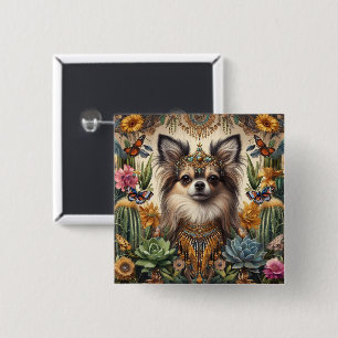 Badge Long hair Chihuahua Mexican Floral Art
