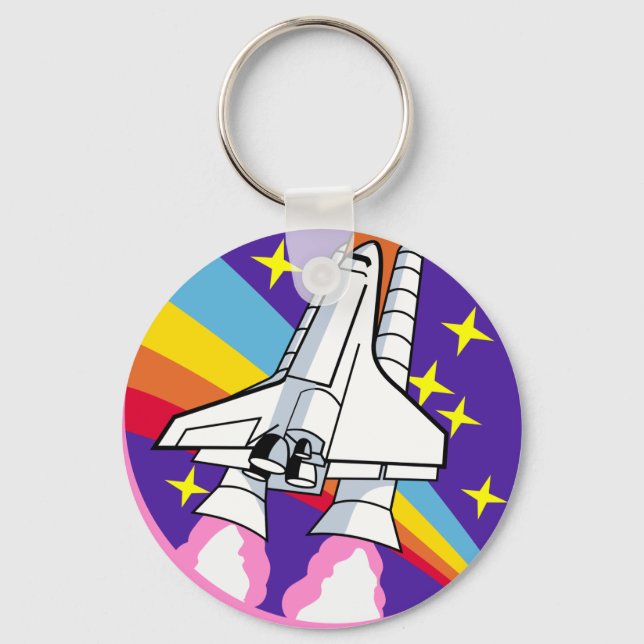 badge patch pink rainbow rocket key ring (Front)