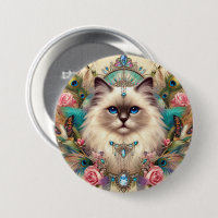 Badge Pretty Vinage Ragdoll Cat Art