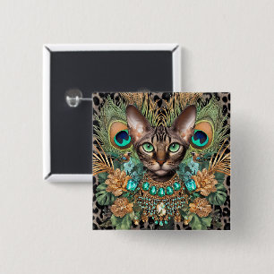 Badge Tabby Bengal Cat Peacock Art