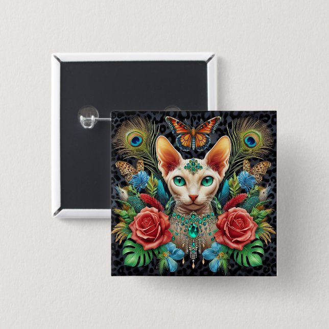 Badge White Sphynx Cat Art (Front & Back)