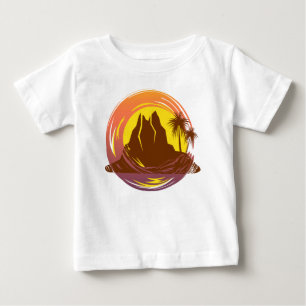 Badge with tropical volcano scenery and palm trees baby T-Shirt