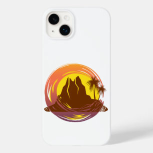 Badge with tropical volcano scenery and palm trees Case-Mate iPhone 14 plus case