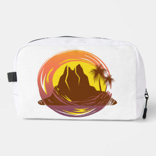 Badge with tropical volcano scenery and palm trees dopp kit