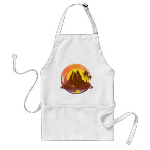 Badge with tropical volcano scenery and palm trees standard apron