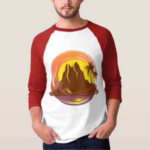 Badge with tropical volcano scenery and palm trees T-Shirt