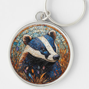 Badger Amid Stained Glass Art Key Ring