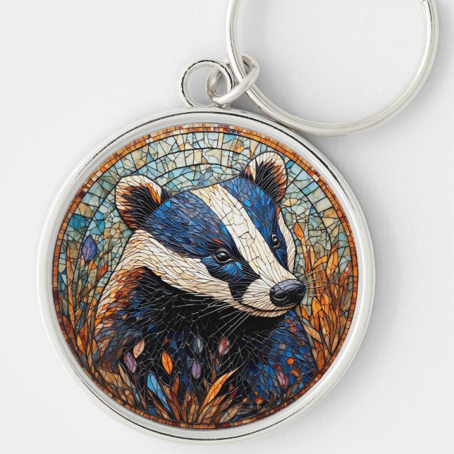 Badger Amid Stained Glass Art  Key Ring (Front)