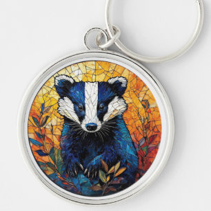 Badger Amid Stained Glass Art Nature Elements Key Ring