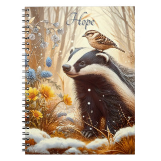 Badger and Sparrow Nature Wildlife Rustic Notebook