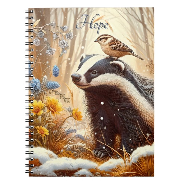 Badger and Sparrow Nature Wildlife Rustic Notebook (Front)