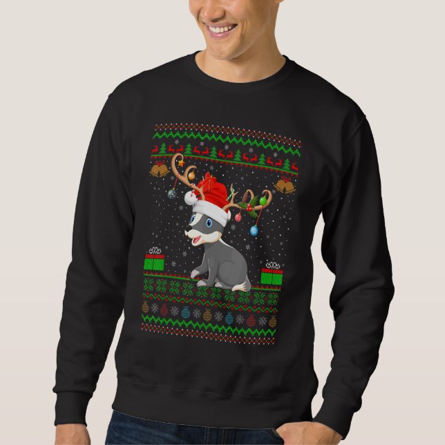 Badger Animal  Santa Hat Matching Ugly Badger Chri Sweatshirt (Front)