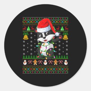 Badger Christmas Lights Funny Santa Ugly Sweaters  Classic Round Sticker