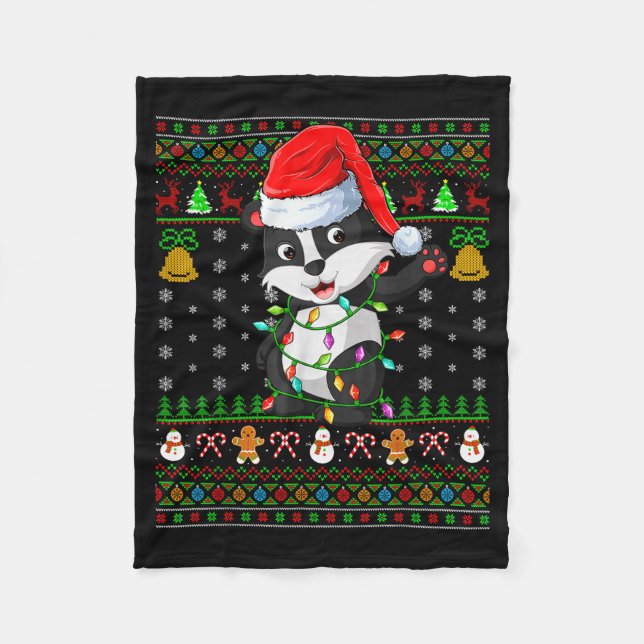 Badger Christmas Lights Funny Santa Ugly Sweaters  Fleece Blanket (Front)