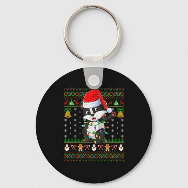 Badger Christmas Lights Funny Santa Ugly Sweaters  Key Ring (Front)