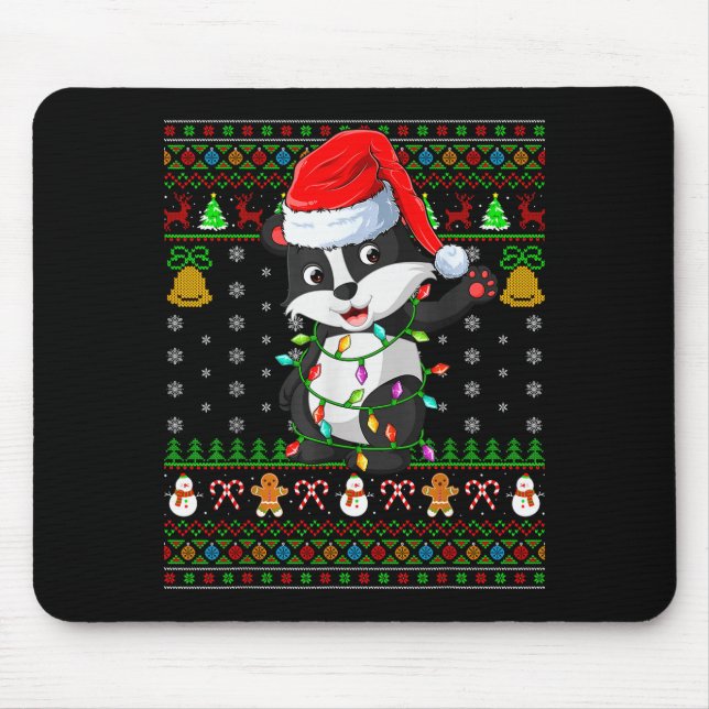 Badger Christmas Lights Funny Santa Ugly Sweaters  Mouse Pad (Front)