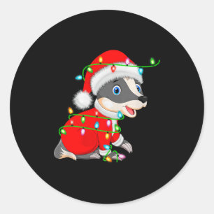 Badger Christmas Lights Santa Costume Cute Animal  Classic Round Sticker