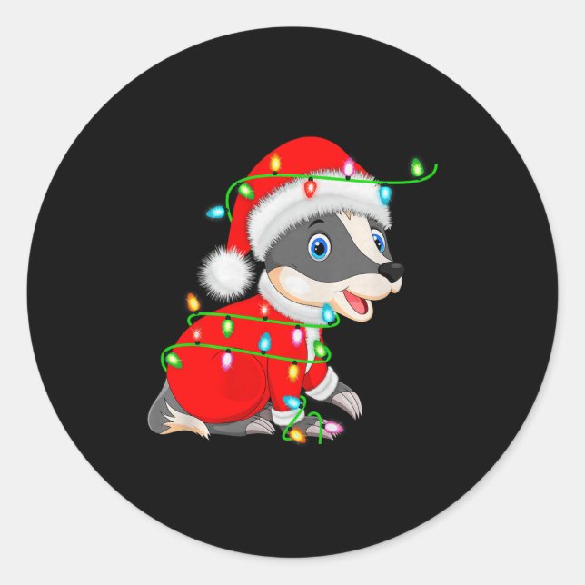 Badger Christmas Lights Santa Costume Cute Animal  Classic Round Sticker (Front)