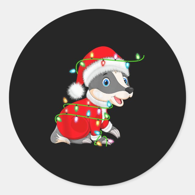 Badger Christmas Lights Santa Costume Cute Animal  Classic Round Sticker (Front)