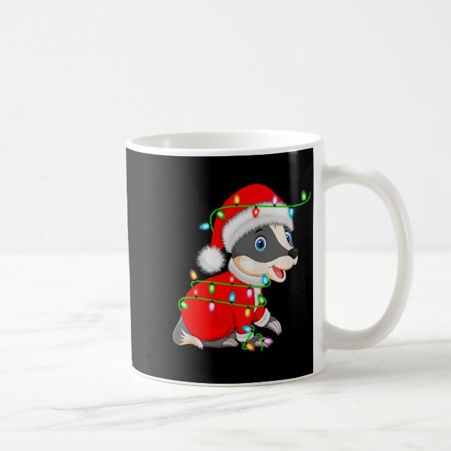 Badger Christmas Lights Santa Costume Cute Animal  Coffee Mug (Right)