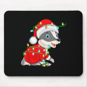 Badger Christmas Lights Santa Costume Cute Animal Mouse Pad