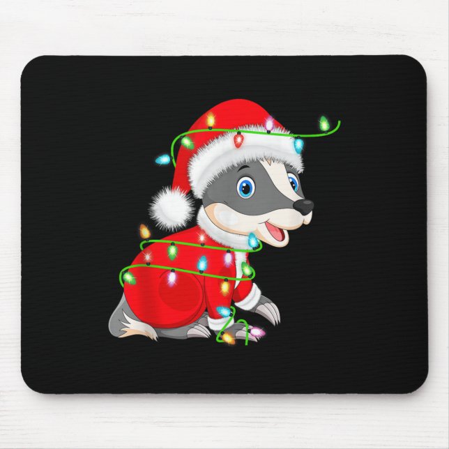 Badger Christmas Lights Santa Costume Cute Animal  Mouse Pad (Front)