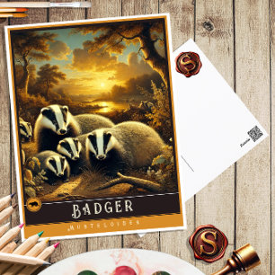Badger Cute Family Vintage Animal Postcard