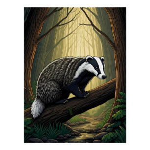 Badger in Enchanted Forest Poster