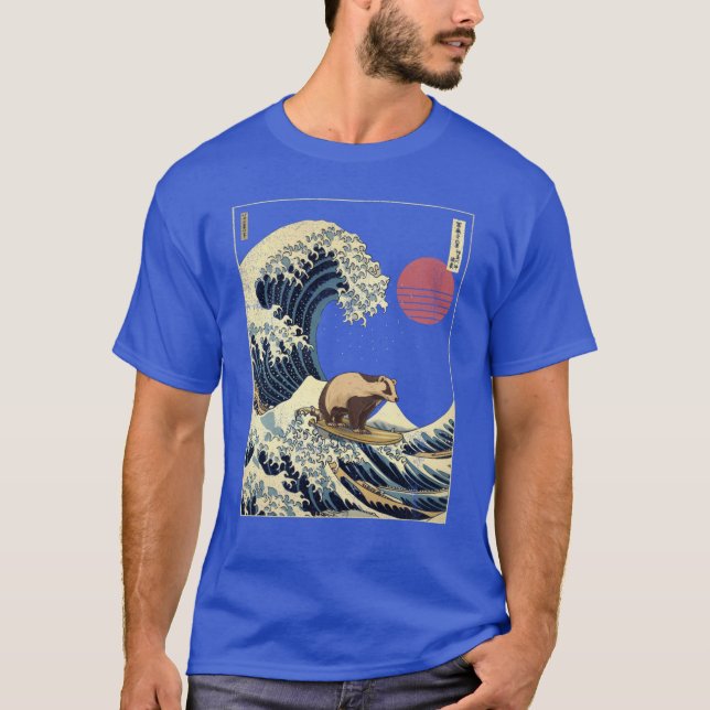 Badger Kanagawa Japanese Surfing Wave girl T-Shirt (Front)