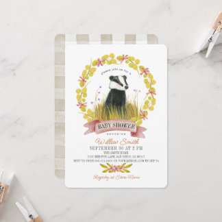Badger Leaf Wreath Fall/Autumn Baby Shower Invitation