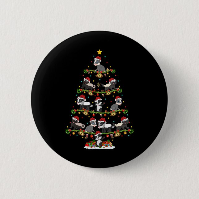 Badger Lights Xmas Santa Badger Christmas Tree T S 6 Cm Round Badge (Front)